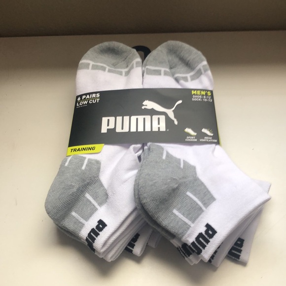 New Puma Socks Men’s Low Cut Socks 6 Pair White & Grey Athletic Casual Socks - Picture 2 of 12